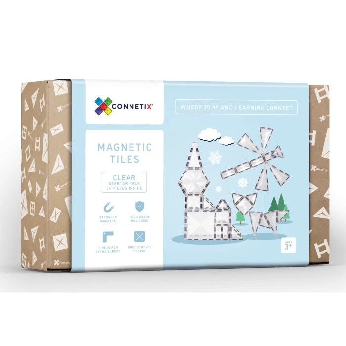 Connetix Tiles | 34 Piece Clear Pack 3 Connetix Tiles | 34 Piece Clear Pack