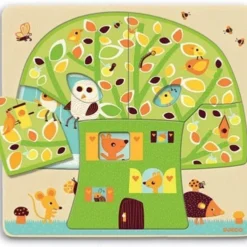 Djeco | Three-Layer Wooden Puzzle | Tree House Chez-Nut -MILKTOOTH Sales Djeco three layer wooden treehouse puzzle 3