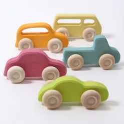 Grimm's | Coloured Wooden Cars | Slimline 5 Pieces -MILKTOOTH Sales Grimms Slimline Cars Set of 5 Wooden Toys 3