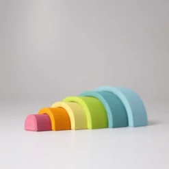 Grimm's | Small Rainbow Pastel -MILKTOOTH Sales Grimms Small Pastel Rainbow Wooden Stacking Toy 2