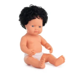 Miniland | Baby Doll 38cm | Black Curly Hair Caucasian Boy 7 Miniland | Baby Doll 38cm | Black Curly Hair Caucasian Boy -MILKTOOTH Sales Miniland Curly Black Haired Boy Boxed 2