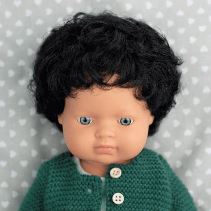 Miniland | Baby Doll 38cm | Black Curly Hair Caucasian Boy 4 Miniland | Baby Doll 38cm | Black Curly Hair Caucasian Boy - Image 2
