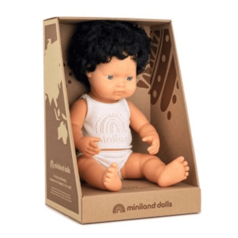Miniland | Baby Doll 38cm | Black Curly Hair Caucasian Boy 3 Miniland | Baby Doll 38cm | Black Curly Hair Caucasian Boy