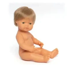 Miniland | Baby Doll 38cm | Dark Blond Caucasian Boy DAMAGED BOX -MILKTOOTH Sales Miniland Dark Blond Boy Boxed 3