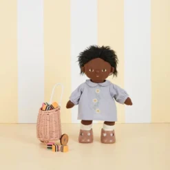 Olli Ella | Dinkum Doll Clothing | Daisy Dress Cornflower Blue -MILKTOOTH Sales Olli Ella Dinkum Doll Cotton Daisy Dress Cornflower Blue 2