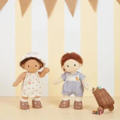 Olli Ella | Dinkum Doll Clothing | Ducky Romper Cornflower Blue -MILKTOOTH Sales Olli Ella Dinkum Doll Ducky Romper Pumpkin Sprout